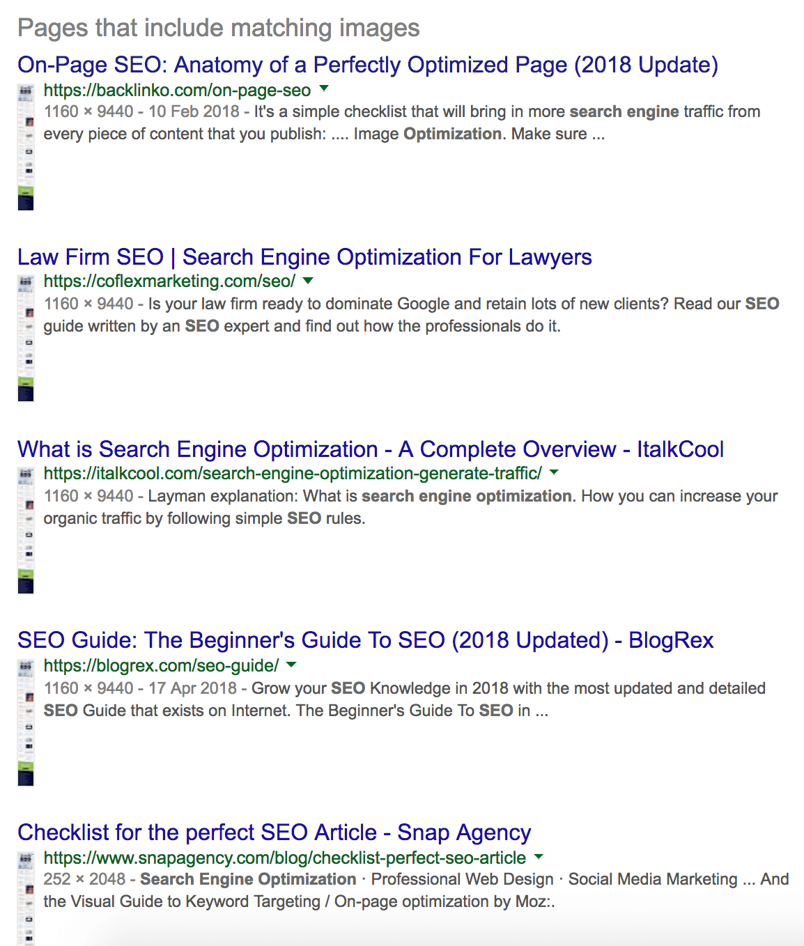 All sites using an image