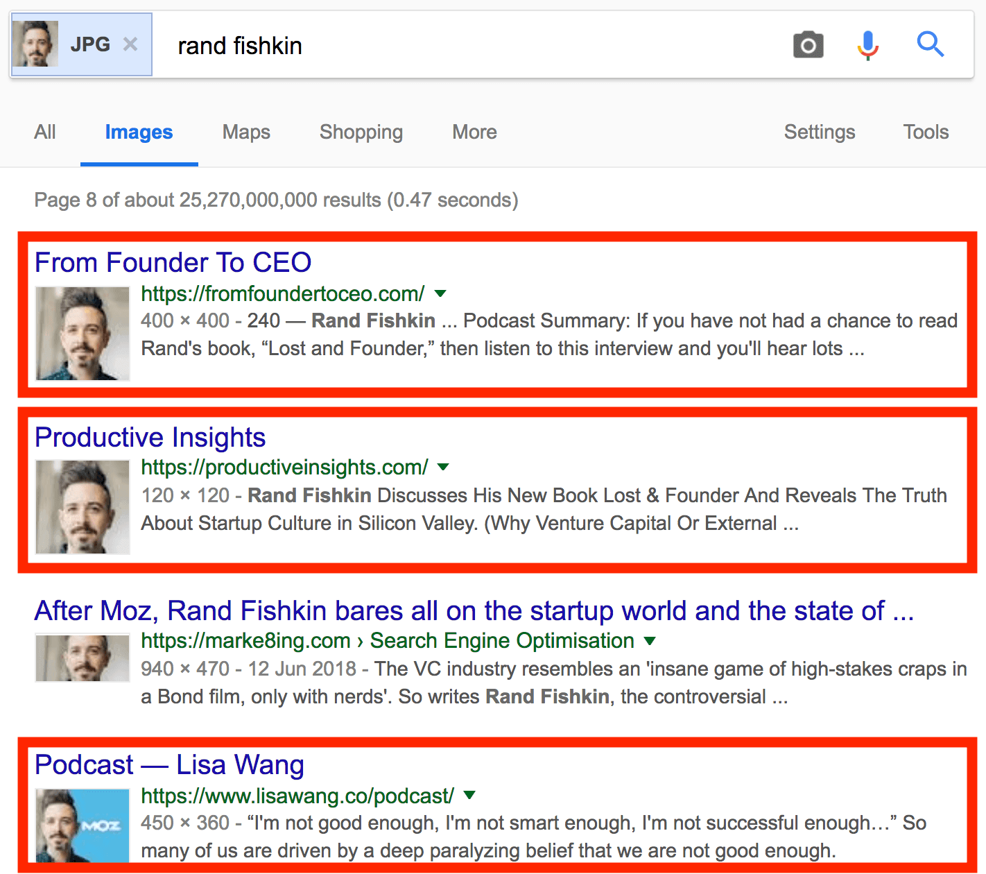 Google Reverse Image Search “rand fishkin” example search