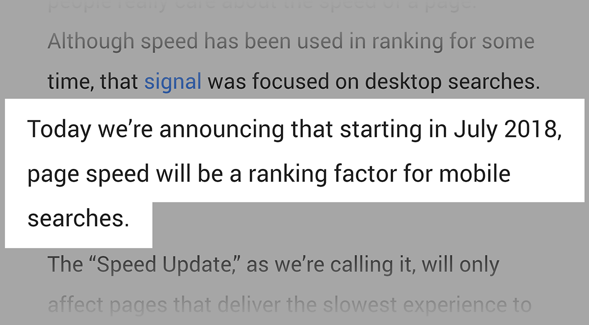 Page speed in mobile search