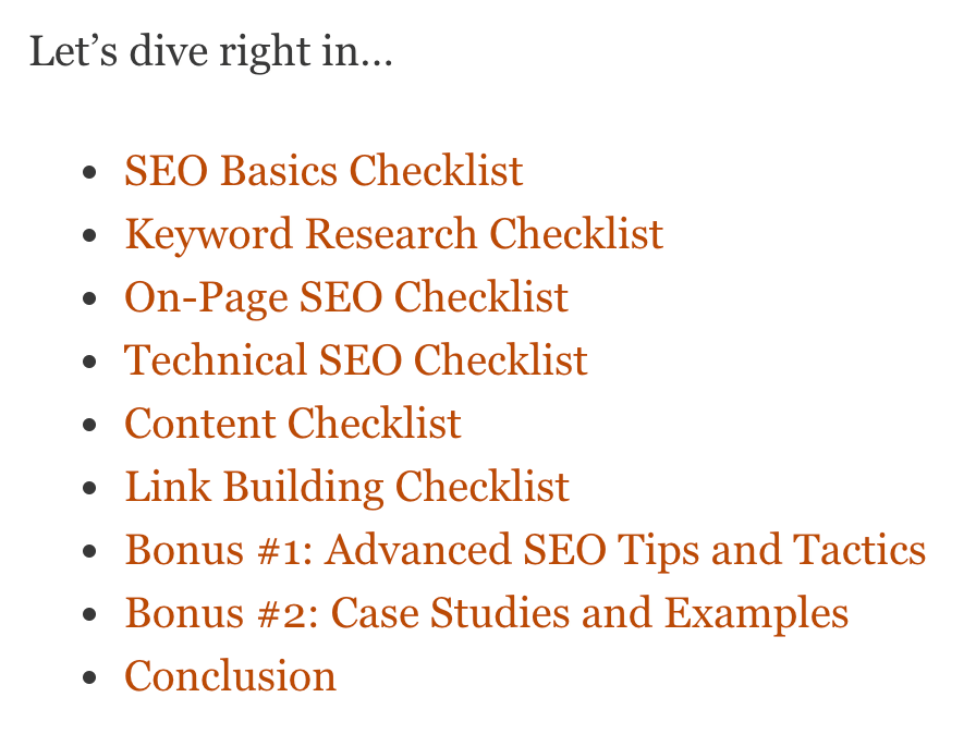 SEO Checklist – Contents