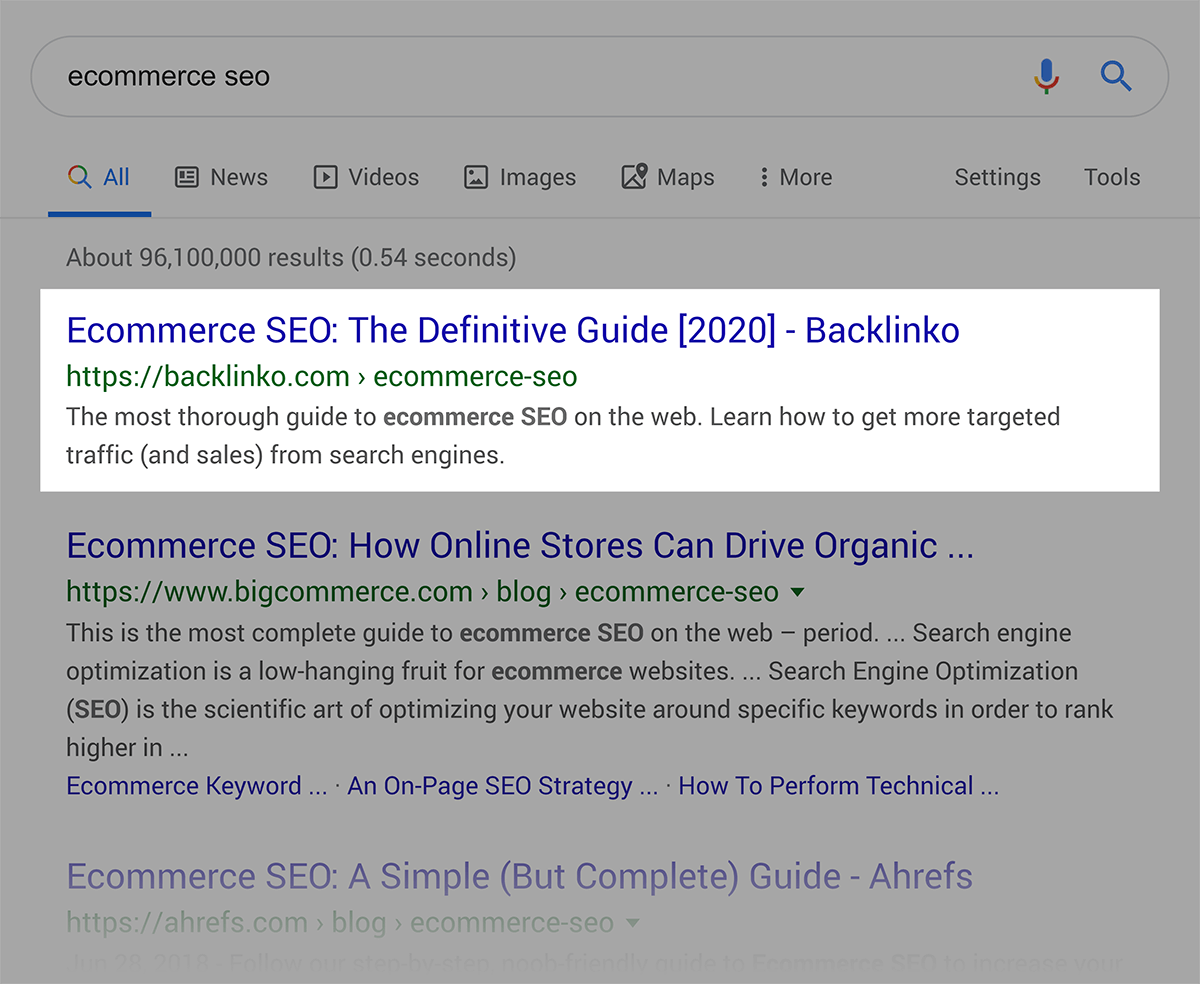 SERP – "ecommerce seo"