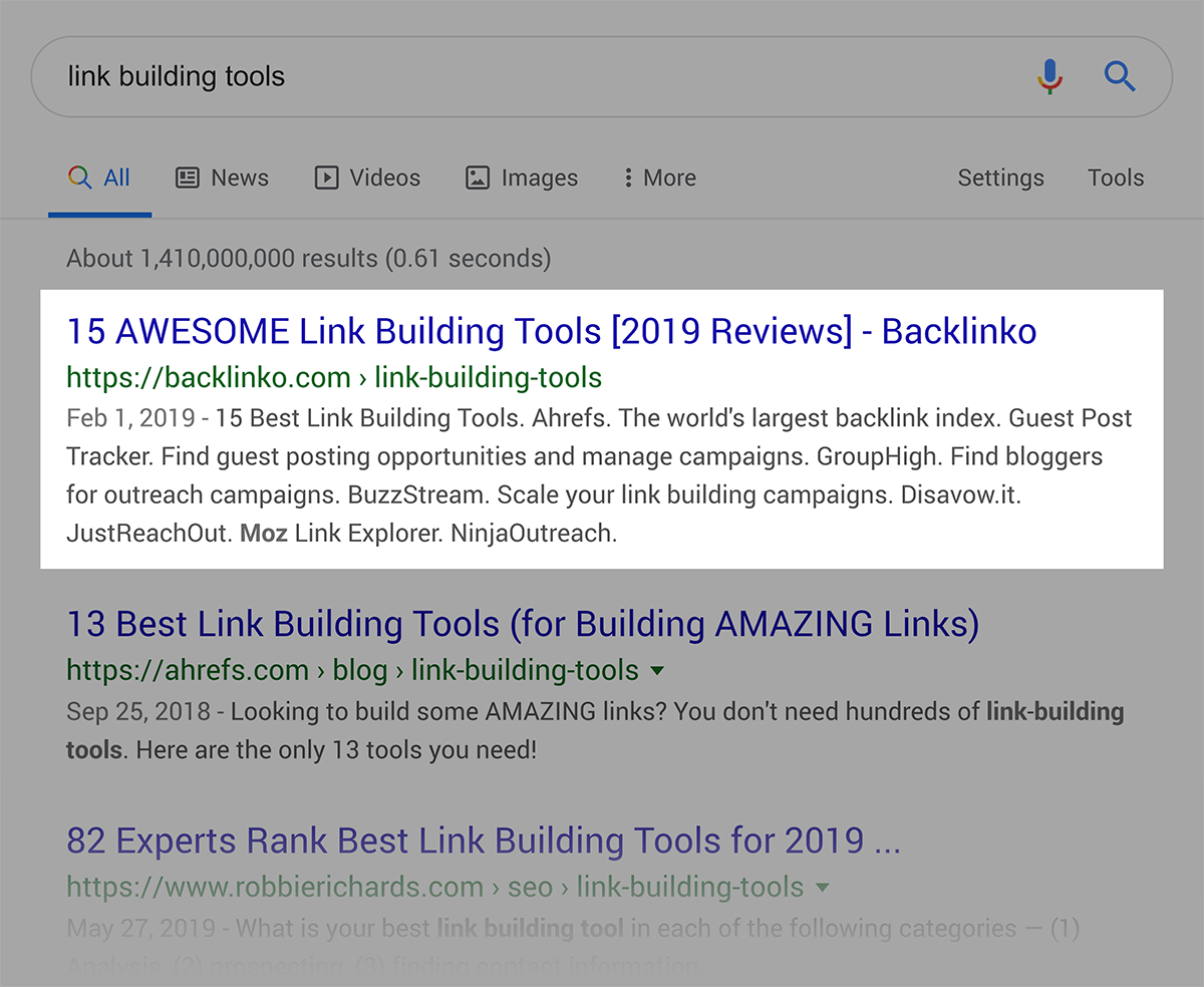 SERP – "link building tools"